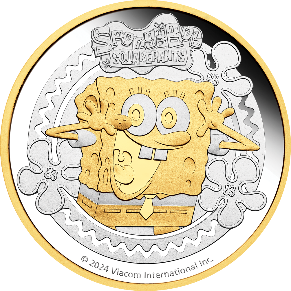 2 Unze Silber SpongeBob Schwammkopf 2024 (Auflage: 2.000 | teilvergoldet | Polierte Platte)