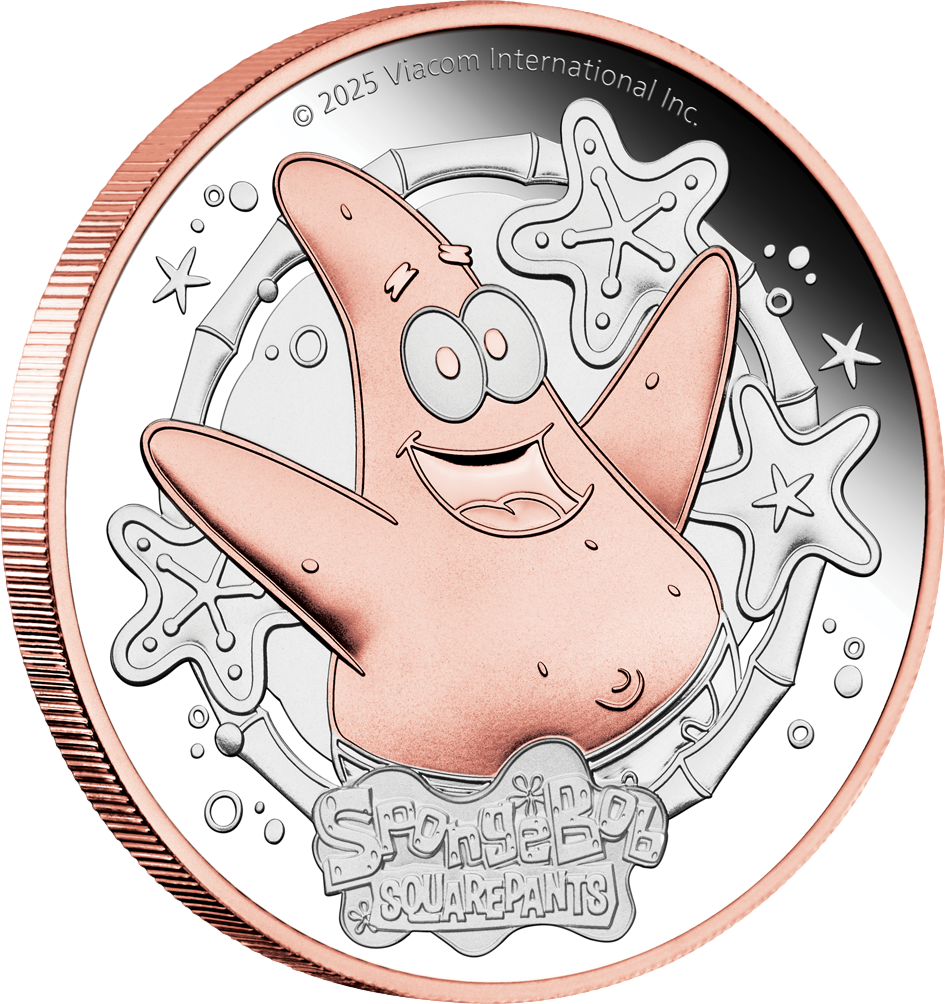 2 Unzen Silber Sponge Bob Schwammkopf Patrick Star 2025 (Auflage: 1.000 | teilvergoldet | Polierte Platte)