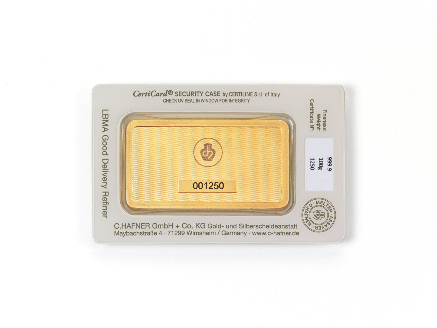 100g Goldbarren C.Hafner