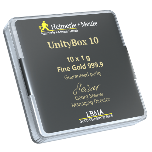 10 x 1g Goldbarren Heimerle und Meule UnityBar