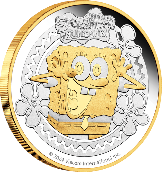 2 Unze Silber SpongeBob Schwammkopf 2024 (Auflage: 2.000 | teilvergoldet | Polierte Platte)