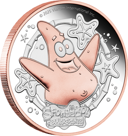 2 Unzen Silber Sponge Bob Schwammkopf Patrick Star 2025 (Auflage: 1.000 | teilvergoldet | Polierte Platte)
