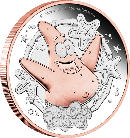 2 Unzen Silber Sponge Bob Schwammkopf Patrick Star 2025 (Auflage: 1.000 | teilvergoldet | Polierte Platte)