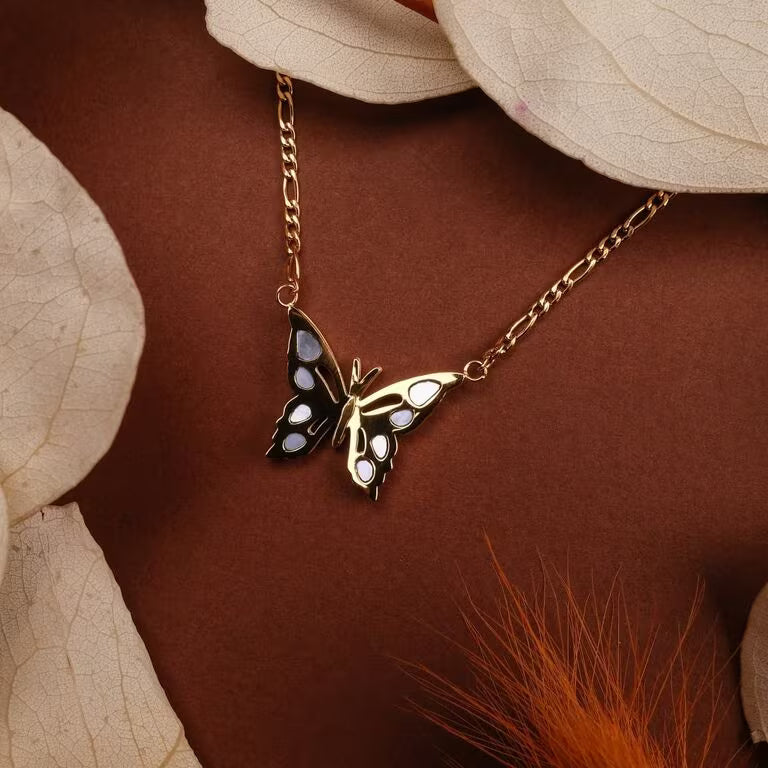 Fritillary Halskette (Blaues Perlmutt/Gold)