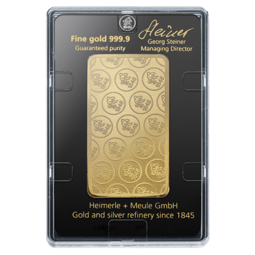 100g Goldbarren Heimerle und Meule geprägt