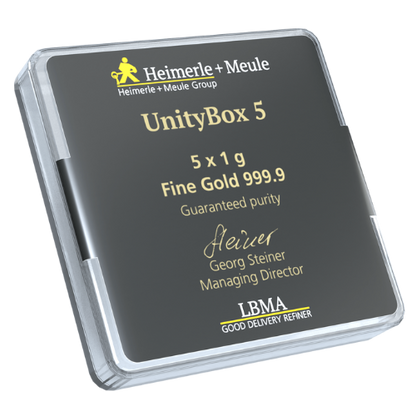 5 x 1g Goldbarren Heimerle und Meule UnityBar