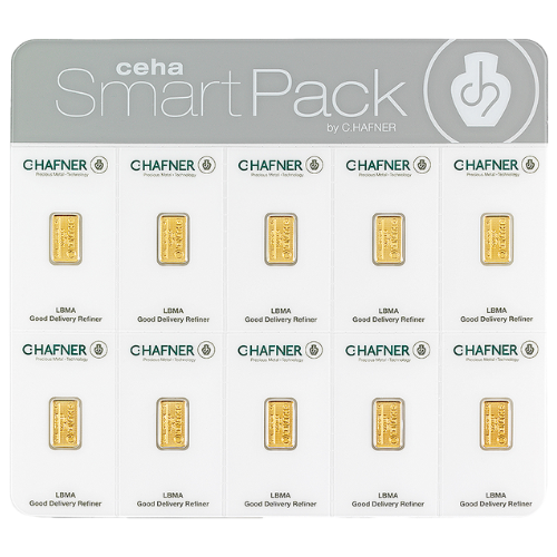 10 x 1g Goldbarren Smart Pack C. Hafner