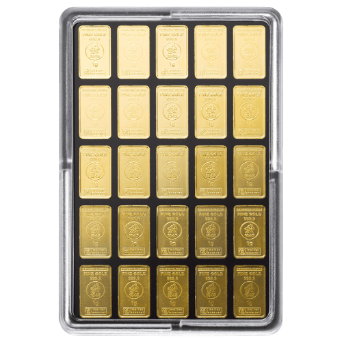 25 x 1g Goldbarren Heimerle und Meule UnityBar