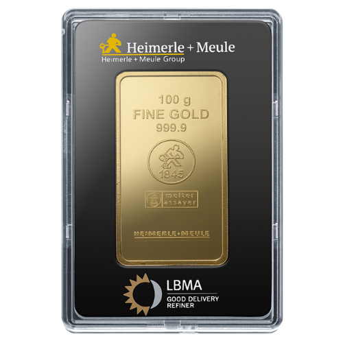 100g Goldbarren Heimerle und Meule geprägt