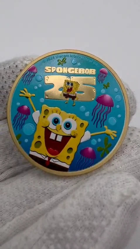 SPONGEBOB 25th Geburtstag 1 oz Silbermünze 2024 Farbig Limitiert & in Dose OVP