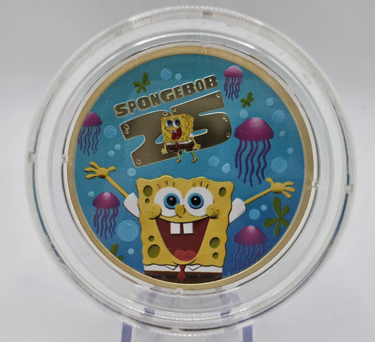 SPONGEBOB 25th Geburtstag 1 oz Silbermünze 2024 Farbig Limitiert & in Dose OVP